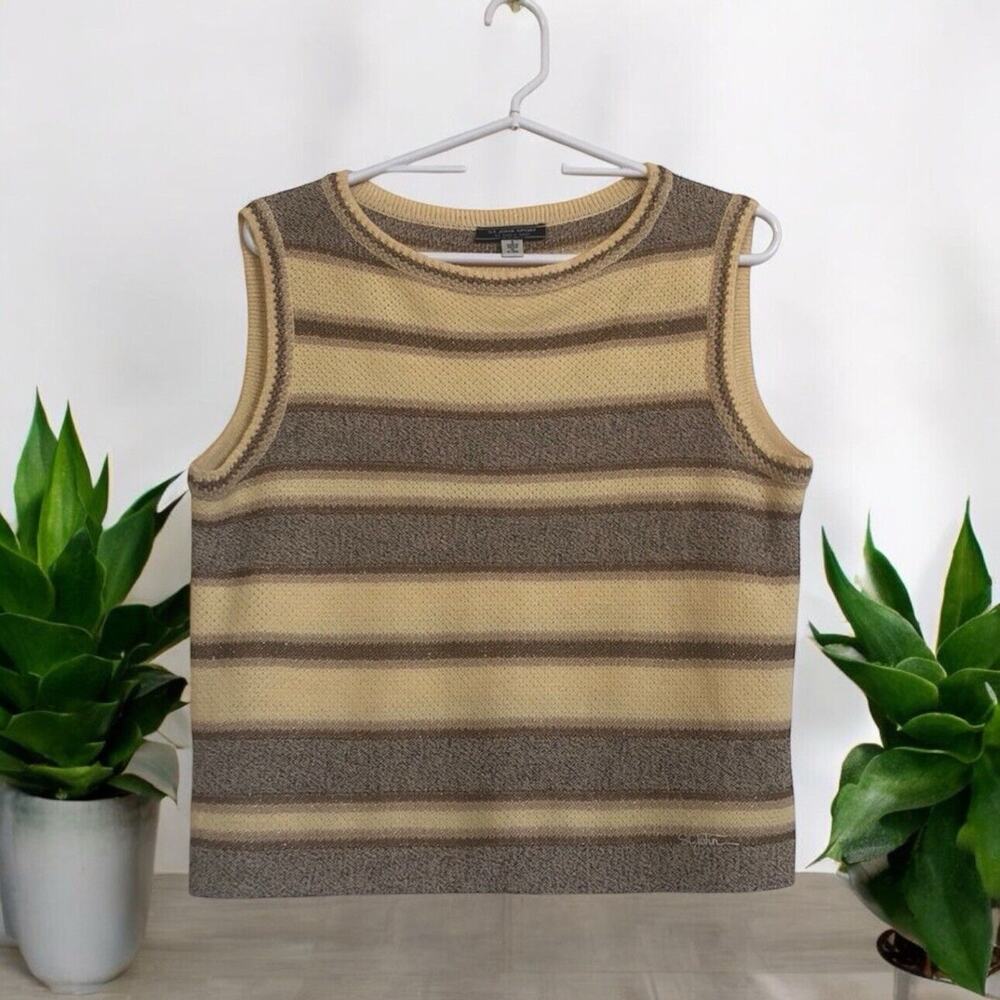 St. John Sport maize yellow striped Wool knit sweater sleeveless‎ top women’s S